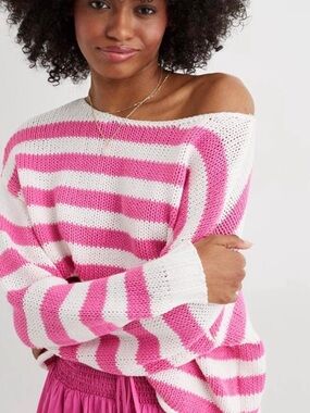 Aerie Light Knit Pink and White Stripped Sweater